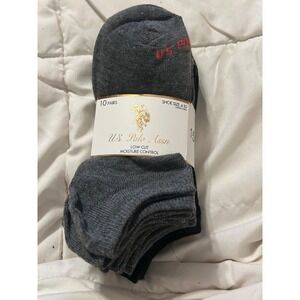 US Polo Assn 10 Pairs Low Cut Moisture Control Socks Shoe Size 4-10 Grey/black